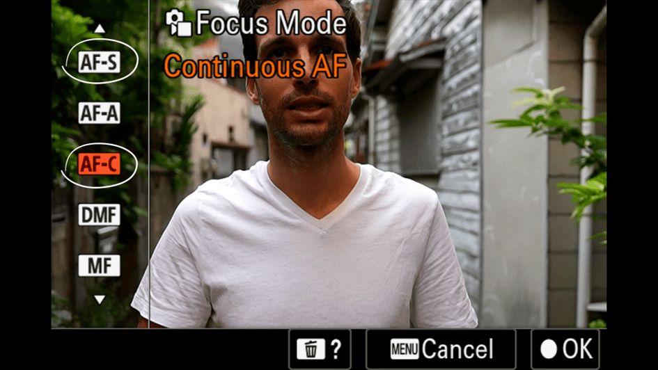 mode de focus AF-C et AF-S menu