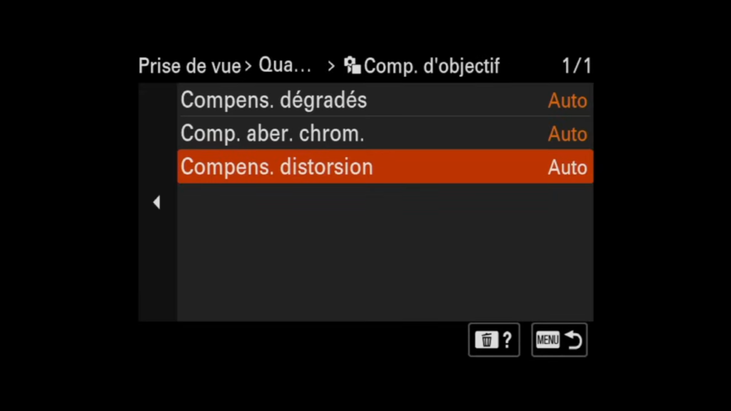 réglage menu sony a7iv compensation d'objectif
