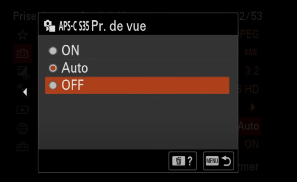 mode aps-c S35 sony a7iv