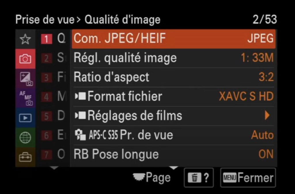 reglage menu qualite image sony a7iv